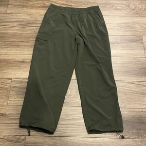 Athleta Trekkie High Rise Parachute Pant Womens Med Green Wide Leg Full Length